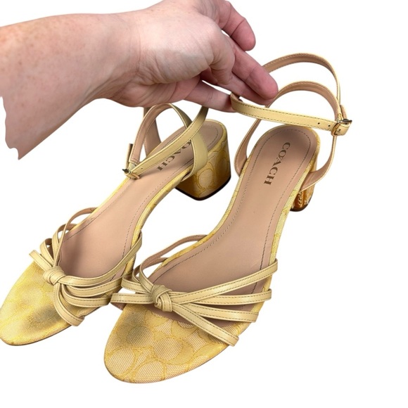 Coach Signature Jacquard Strappy Block Heel Sandals – Sz 11 (Yellow) (Pre-Owned) - Picture 2 of 13